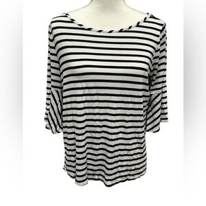 Green Envelope Los Angeles Black White Breton Stripe Bell Sleeve Top Size Large